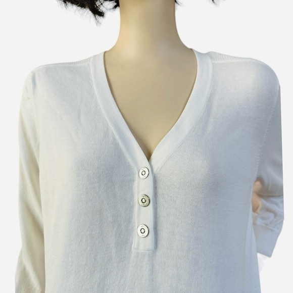 Women Shirt RALPH LAUREN White Cotton Sweater Long Sleeve Half Button Front Top - Picture 5 of 8